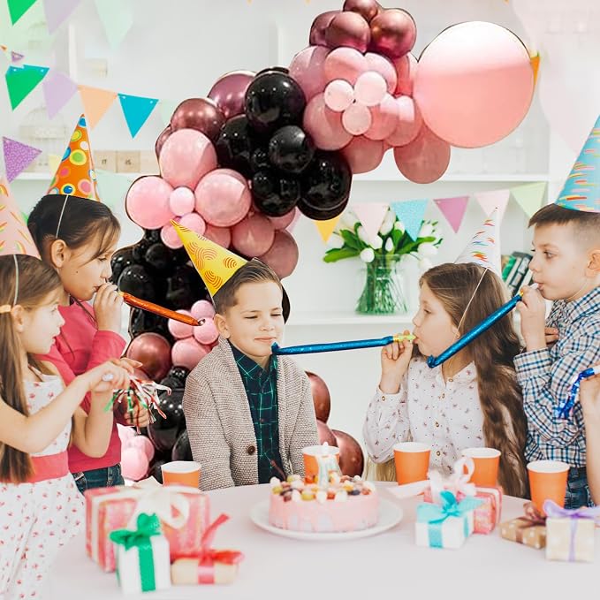 Dusty Pink and Black Balloon Arch Kit, 112 PCS Pink Rose Gold and Black Balloons Garland with Rrose Gold Confetti Metallic Rose Gold Balloons, Retro Pink Balloons for Bachelorette Princess Party Deco