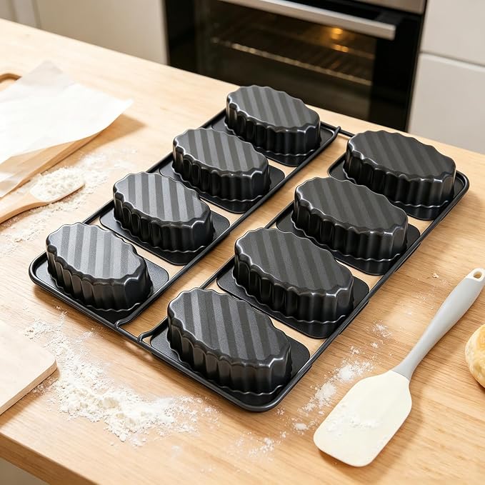 8-Cavity Egg Tart Molds, Fluted Edge Small Tart Pan Boat Shaped, Mini Oval Loaf Tray, Nonstick Baking Pans for Pound Cake, Banana Bread, Cheesecake, Brownies