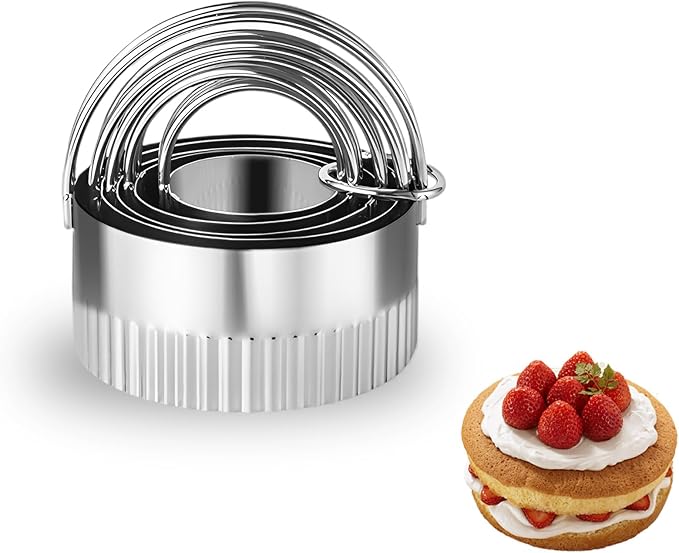 Round Biscuit Cutter Set - 5 Pcs Wave Cookie Cutters with Fluted Edge, Stainless Steel Cookie Shaper with Handle for Dough Cutting Baking Tools