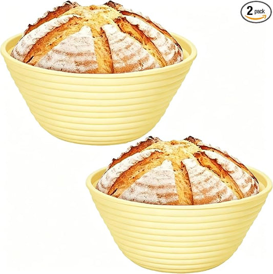 2Pcs Silicone Banneton Bread Proofing Baskets 9" Round Collapsible Sourdough Bread Baking Supplies Non-Stick Dough Proofing Bowl Oven & Dishwasher Safe, BPA Free