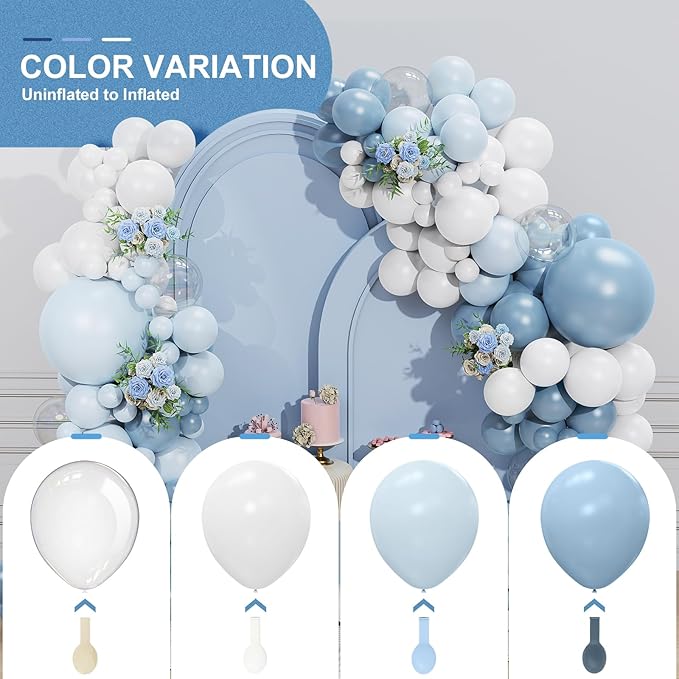 Dusty Blue Balloon Garland Arch Kit 156 Pcs Different Sizes 18 12 10 5 Inch Light Blue and White Macaron Latex Balloon Arch Kit for Birthday Baby Shower Gender Reveal Wedding Bridal Decorations