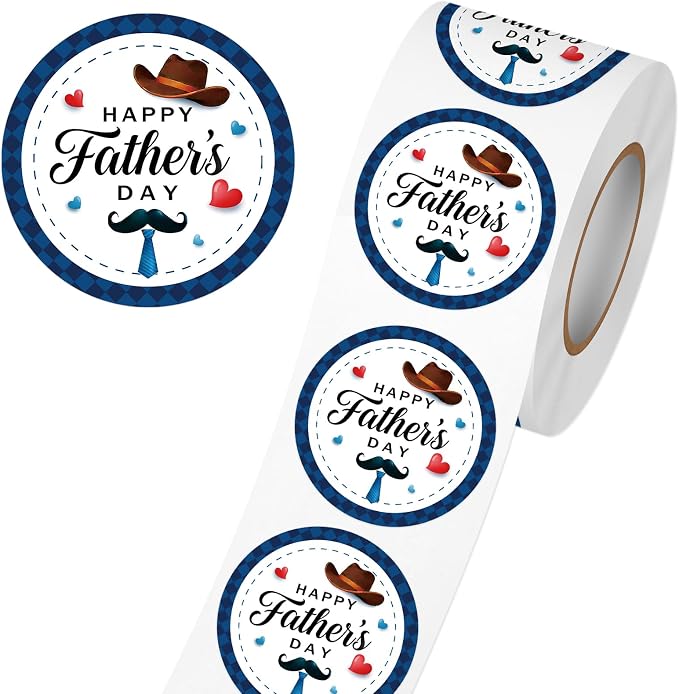 Louise Maelys Happy Father's Day Stickers 1.5 Inch - Father Day Gift Labels DIY Father’s Day Decorations Heart and Hat Design for Cards, Crafts, Gifts
