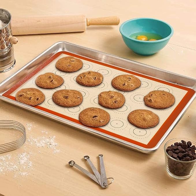 AMYONE Macaron Silicone Baking Mat, 2 PCS Half Sheet Silicone Mats for Baking, Non-Stick Silicone Cookie Sheet Liners for 13 x 18 Sheet Pan for Macaron/Cookie/Bread/Pastry, 11 5/8" x 16 1/2" Orange