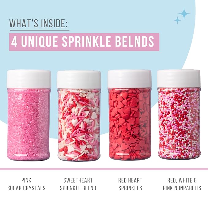 Sweets Indeed Sprinkles, 4 Pack, Edible Sprinkle Mix, Perfect for Cake Decorations, Baking, Ice Cream, Cookies, Cupcake Topper (Sweetheart)