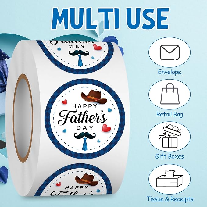 Louise Maelys Happy Father's Day Stickers 1.5 Inch - Father Day Gift Labels DIY Father’s Day Decorations Heart and Hat Design for Cards, Crafts, Gifts