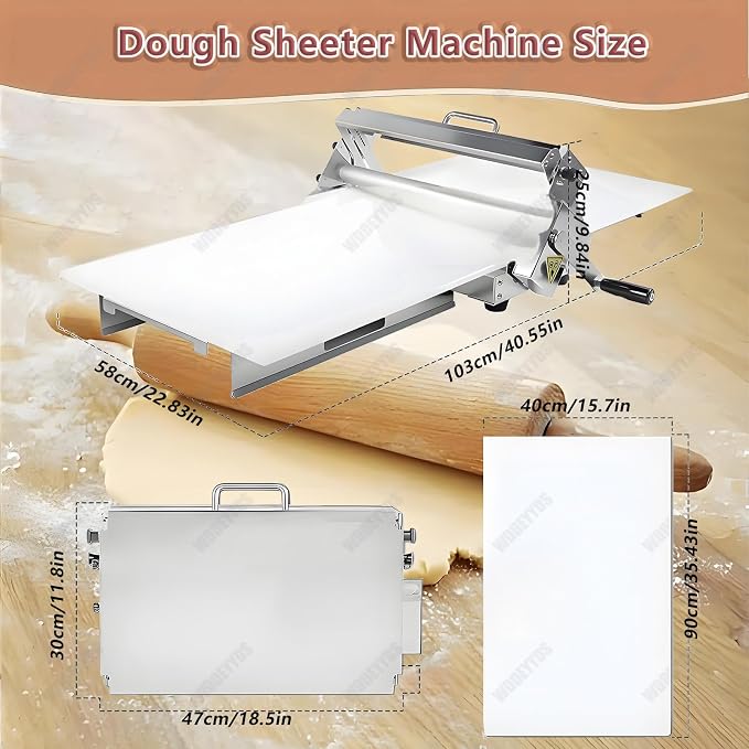 Manual Dough Sheeter Machine, Stainless Steel Folding Dough Press Sheeter, Croissant Pastry Danish Pastry Bakery Roller Puff Pastry Pizza Rolling Machine, Professional Bakery Equipment Type 400
