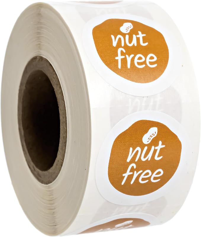 Nut Free Stickers / 500 Circle Labels/Small 1" Round Food Seals/Modern Peanut Allergy Design/Made in The USA