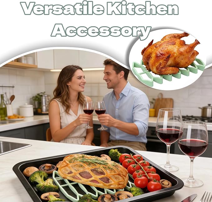 Silicone Roasting Rack, Nonstick Oven Baking & Cooling Rack for Meat, Fish, Vegetables - Heat Resistant, Dishwasher Safe Air Fryer Rack for Even Cooking & Easy Clean (2, Gray)