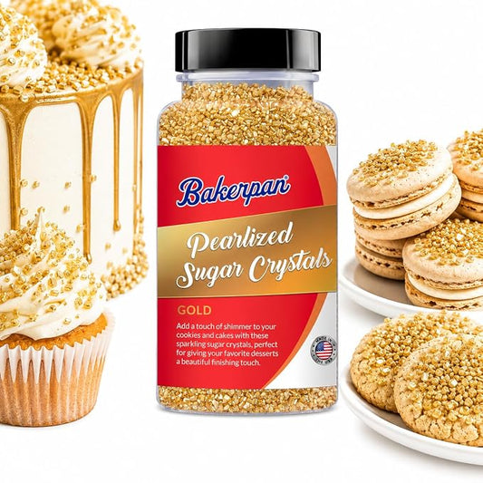 Bakerpan Gold Pearlized Sugar Sprinkles for Baking - 5 oz Coarse Sparkling Decorating Sugar Crystals for Baking Topping, Cookies, Cupcakes & Cake Pops | Made in USA