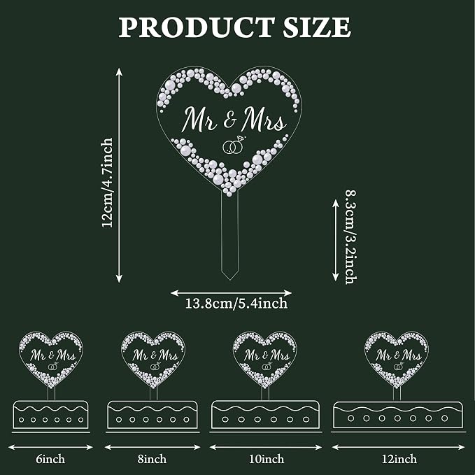 Coucoland Mr and Mrs Cake Topper - Heart Wedding Cake Decor with Elegant Pearls for Engagement Bridal Anniversary
