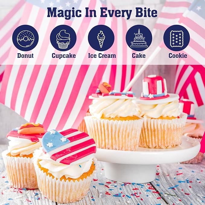 Twisweet Edible Patriotic Sprinkles for Cake Decorating, 4th of July Red White Blue Sprinkles Mix Baking Candy, Cupcake Topper Cookies Ice Cream Cake Decorations, Independence Day Birthday Festival Supplies (130g/4.58oz)