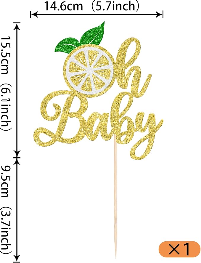 Rsstarxi 1 Pack Lemon Oh Baby Cake Topper Lemonade Baby Shower Decorations Assembled Glitter Fruit Theme Cake Pick for Lemon Theme Boys Girls Birthday Party Cake Decorations Supplies
