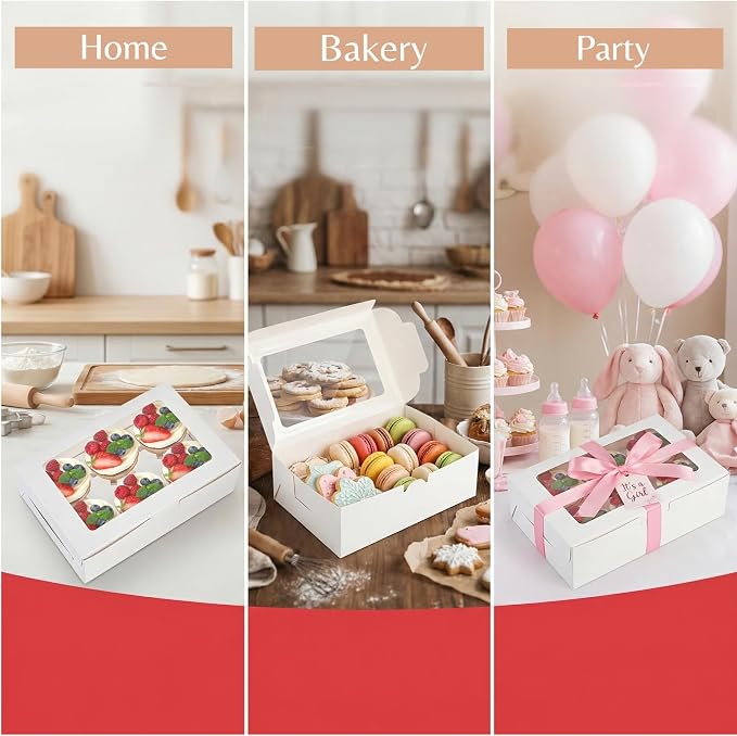 Jucoan 50 Pack White Paper Cupcake Box with Insert and Window Hold 6 Standard Cupcakes, Cupcake Carrier Container, Bakery Muffin Box for Pastry, Cookies, Birthday, Father's Day, Wedding Party
