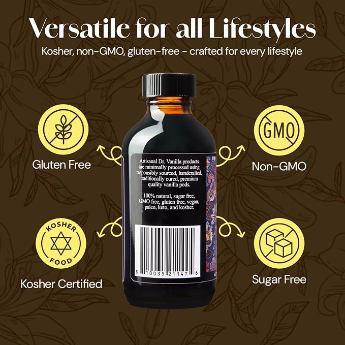Natural Vanilla Extract, 4 fl oz - Madagascar Bourbon vanilla, kosher, sugar‑free, GMO‑free, gluten‑free, and additive‑free