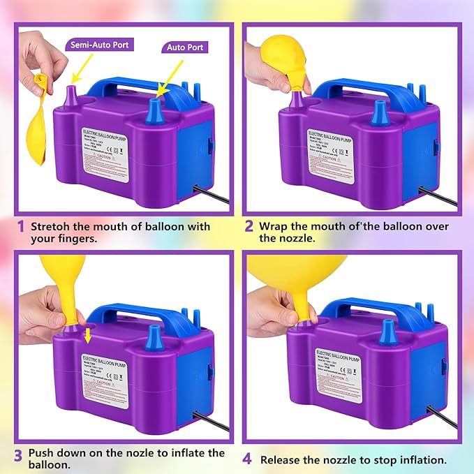 Balloon Pump Electric,110V 600W Balloon Blower Inflator Dual Nozzle Air Pump Balloons Inflator for Decoration, Party, Sport,Gifts:2 Balloon Tying Tools