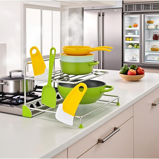 2Pcs Green and Yellow Silicone Pan Cleaning Scraper, Mabor Cleaning Bowl Scraper Dish Scraper for Kitchen Non-stick Plastic Pot Scraper Tool for Pans Pots Cooking Utensils