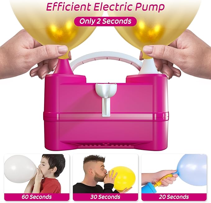 Electric Balloon Pump for Party Decorations – Portable Inflator, Auto Shutoff, Balloon Air Pump Dual Nozzle Rose Red 110V 600W ﻿