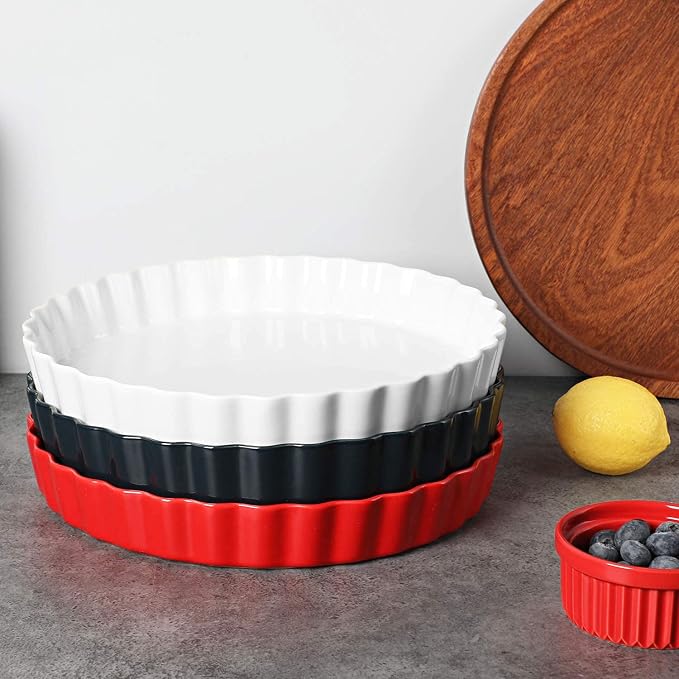 ONTUBE Ceramic Pie Pans 11 Inches, Quiche Pans (White, 11" x 2 Pieces)