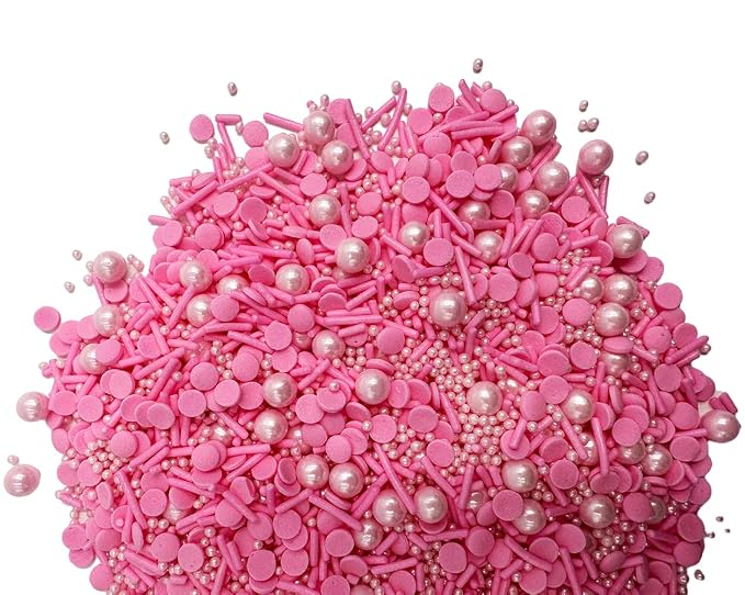 Pearl Sugar Chrismtas Sprinkles Candy 120g/4.2oz Mixing Size Baking Cake Decorations Cupcake Toppers Jimmies Cookie Decorating Celebrations Wedding Shower Party Xmas Supplies (Pink)