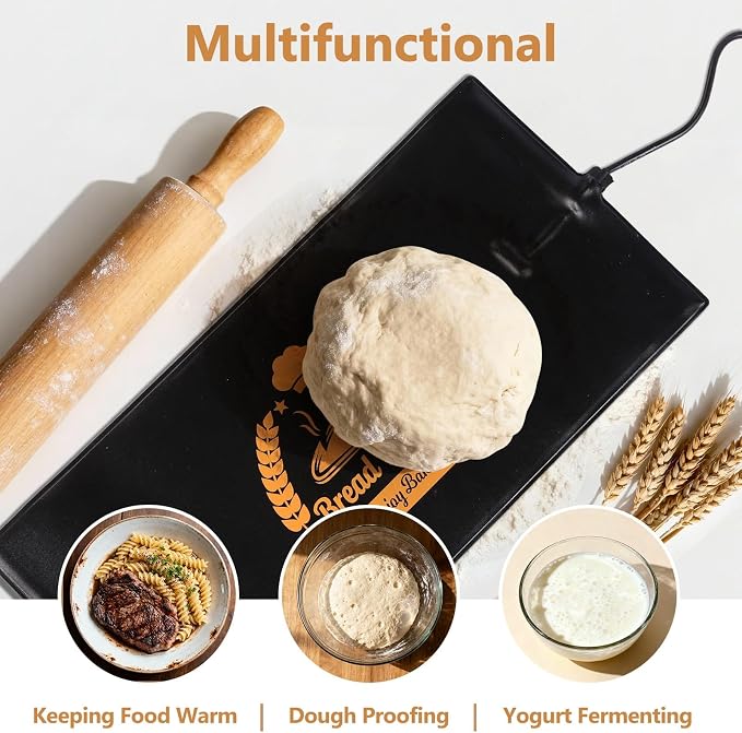 Yinsun Sourdough Warmer Bread Proofer with 24H Timer and Insulating Cover, 32°F - 122°F Adjustable Sourdough Warming Mat, Sourdough Starter Kit for Home Baker with Dough Scraper & Whisk