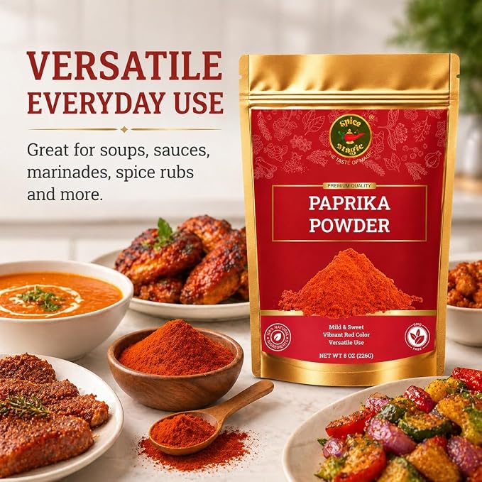 Spice Magic Sweet Paprika Powder 8 oz | Premium Spanish-Style Paprika | Mild, Sweet & Vibrant Red Color | Perfect for BBQ, Chicken, Vegetables, Soups & Sauces