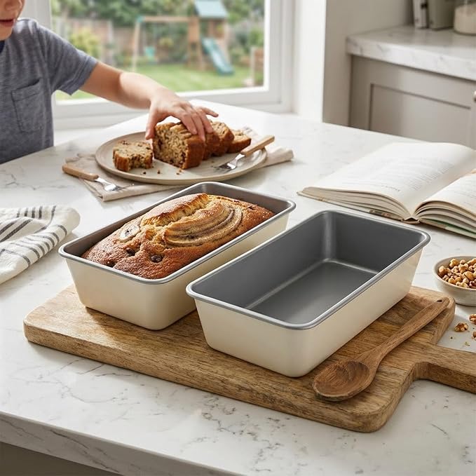 9x5 Inch Nonstick Loaf Pan Set of 2, Heavy Duty Carbon Steel Bread Loaf Pans, Oven Safe to 450°F, PTFE & PFOA Free, Easy Release for Banana Bread, Meatloaf, Sourdough, Pound Cake