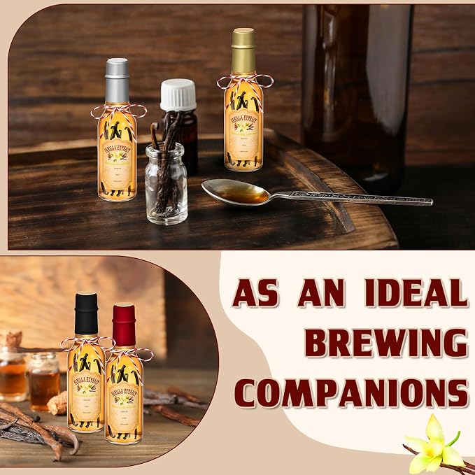 Tioncy 16 Pcs Empty Vanilla Extract Bottles for Homemade Vanilla Jar Glass Bottle with Cap, Shrink Band, Sticker DIY Crafts Wedding Gift Food Storage Canister for Bean(Multicolour,5 oz)