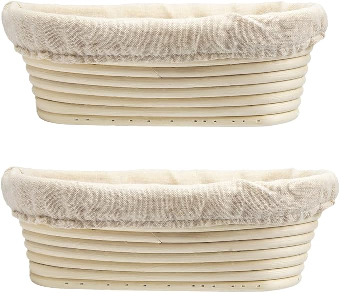 2 Pack 6.5 Inch Oval Bread Proofing Basket,Banneton Basket Bread Baking Bowl with Linen Liner Cloth, for Professional & Home Bakers Baking