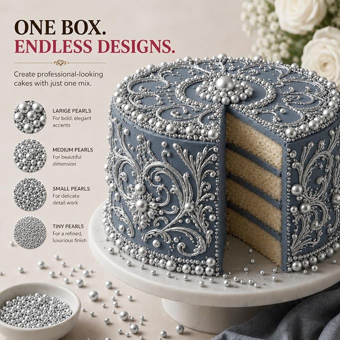 Confect Pearl Sprinkles | Assorted pack of 5 Shimmering Sliver Disco Ball Christmas, Birthday & Celebration Sprinkles | Mix Silver Pearl Dragees - Vegan, Gluten-Free, Nut-Free, Soy-Free, Dairy-Free, Palm Oil-Free, No Artificial Dyes - 5 Oz