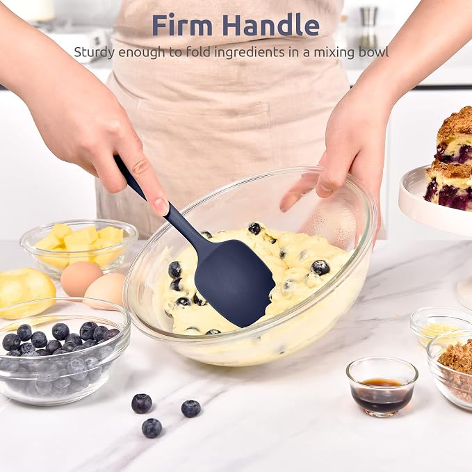 U-Taste Silicone Cooking Spoon Spatula: 480ºF Heat Resistant Food Grade 11.38" Flexible Rubber Kitchen Spoonula, Seamless Pastry Bowl Scraper for Mixing Scraping in Nonstick Cookware (Midnight Blue)
