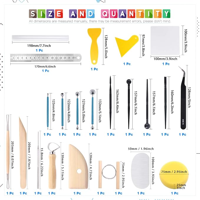 Glarks 22Pcs Carving Modeling Clay Sculpting Tools Set Including Carving Modeling Tools Kit, Plastic Modeling Tools, Ball Stylus for Embossing Art, Coloring, Nail Art Painting