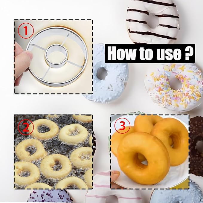 2 Pack Silvery Steel Donut Cutter, 3.86 Inch, Stainless Steel Doughnut Cutters for Frying, Baking, Perfect for Cookies, Donut Holes,and More