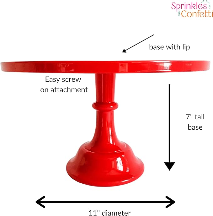 Sprinkles & Confetti 11" Red Cake Stand – Premium Melamine Dessert Display for Weddings, Valentine’s Day, Holiday Parties | Elegant Reusable Serving Tray for Cakes & Treats
