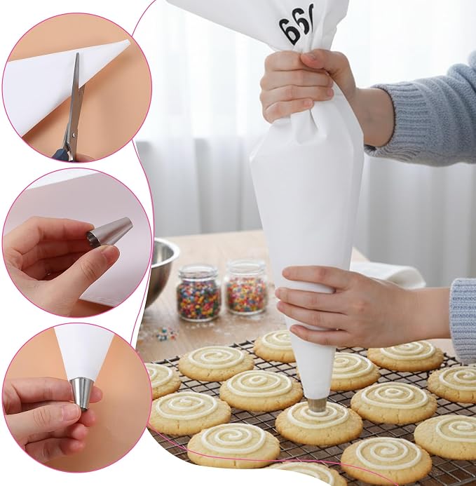 8 Pack 24 Inch Reusable Piping Bags, Cotton Cloth Pastry Bags with Plastic Coating, Large Canvas Cake Decorating Bag for Frosting, Icing, Cupcakes, Cookies