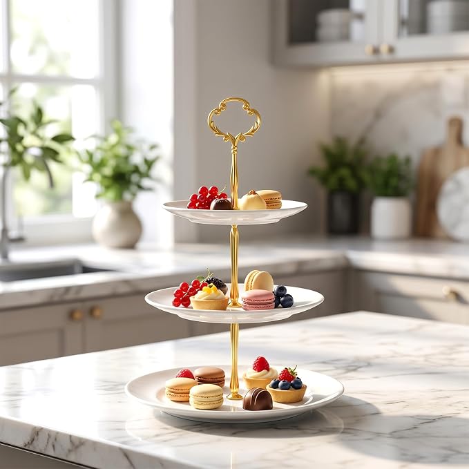 15 Set 3 Tier Cake Stand Hardware Tiered Tray Plates Hardware Kit, Heavy Metal Cake Fruit Food Plate for Wedding Party Fruit Plate Handle Dessert Cupcake Trays Serving Stand(Gold Silver Black)