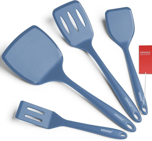 Silicone Spatula Set, 600°F Heat Resistant Silicone Spatula Turner Flipper for Cooking, Non Stick and Non Scratch Kitchen Utensils for Eggs & Pancakes, 4 Pack,Starry Blue