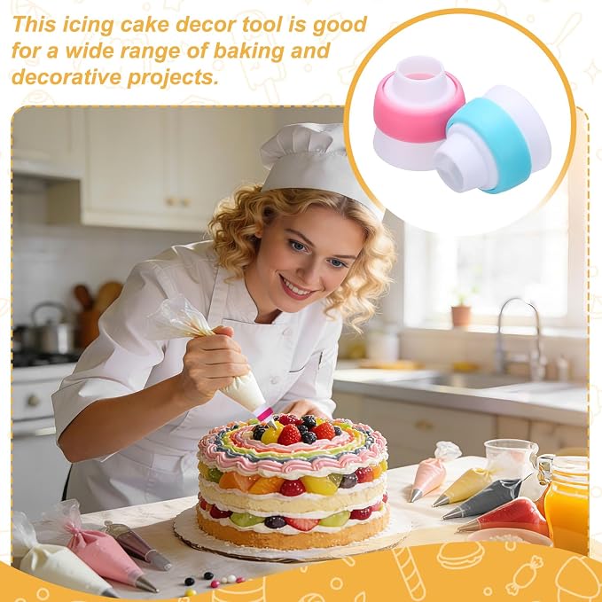 uxcell 4 Pcs Piping Tip Coupler, Plastic 3 and 1 Color Couplers Icing Frosting Piping Bag Reusable Cake Baker Decor Tools for Pastry Cupcake Tips Russian Flower Mouth Nozzles, Light Blue