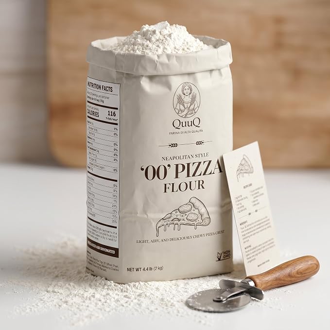 QuuQ 00 Pizza Flour 1 Pack 4.4 lb (2 kg), Type 00 Flour, Neapolitan Style, Ultra Fine Grind, Unbleached Unbromated Non-GMO Enriched Wheat Flour, Wood Fired and Home Oven Baking