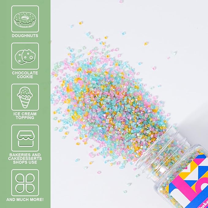 Pastel Sanding Sugar, 120g - Blue Green Pink Yellow Edible Sparkling Sugar Crystals for Spring Baking Decorations, Cookies, Cakes, Cupcakes - Easter Egg Decor Sugar Crafting