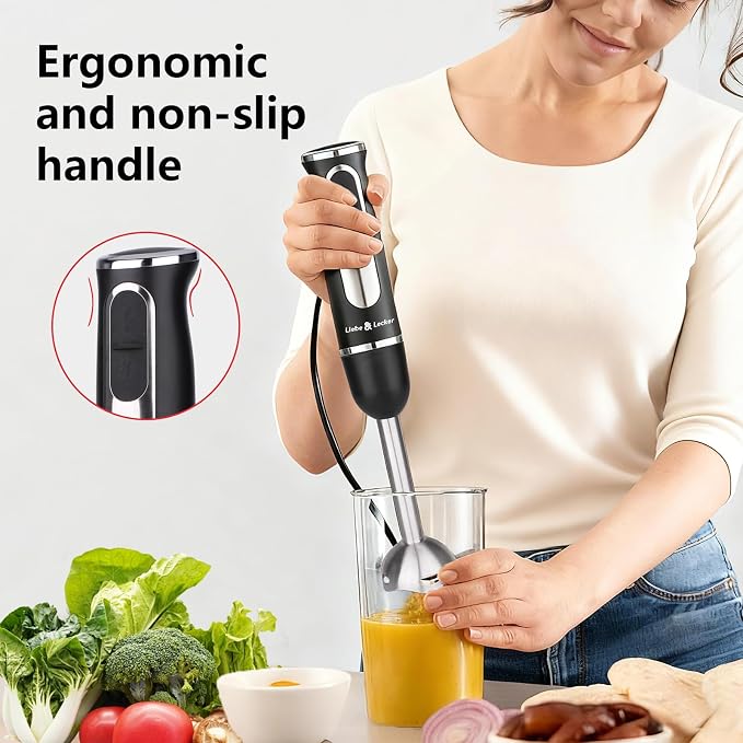 Liebe&Lecker Immersion Hand Blender 300W Handheld Electric Stick Blender | 2 Speed Stainless Steel Handheld Blender, Small Soup Blender Smoothie Maker, Zero BPA Food Processor Kitchen Appliances