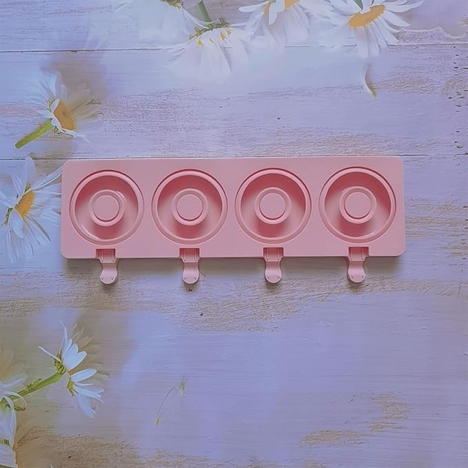 Doughnuts Shape Cream 4 Cavity Silicone Popsicles Cubes Tray Popsicles Maker Baking Cake Candy MOL