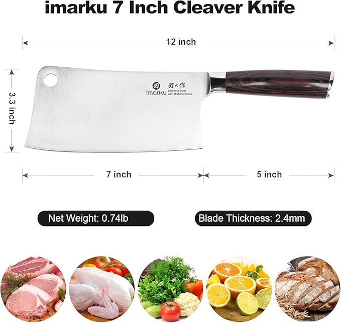 imarku Cleaver Knife 7 Inch Meat Cleaver, Japanese High Carbon Stainless Steel Butcher Knife with Ergonomic Handle, Ultra Sharp Chopping Knife, Kitchen Gadgets for Home/Restaurant, Dads Gifts