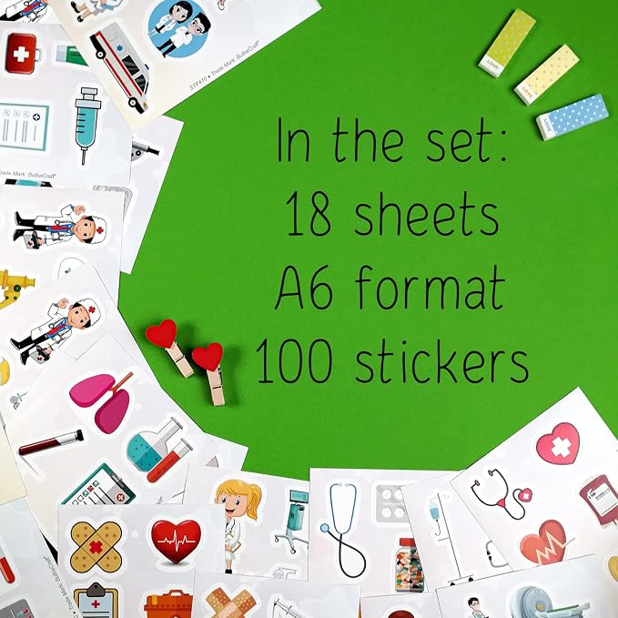 BulbaCraft 100Pcs Medical Stickers, Doctor Stickers, Doctor Decals, Gifts for Women & Men
