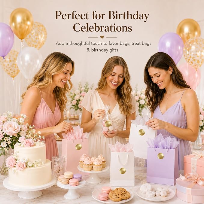 100PCS Thank You for Celebrating with Me Stickers, Embossed Matte Gold Party Favor Labels for Birthday, Baby Shower, Bridal Shower, Graduation & Gift Bag Packaging 1.6 Inch