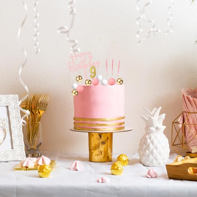 Yerliker 34 Pcs Happy Birthday Cake Toppers Decorations Birthday Candles DIY Cake Decor for Men Women Wedding Anniversary(Pink)