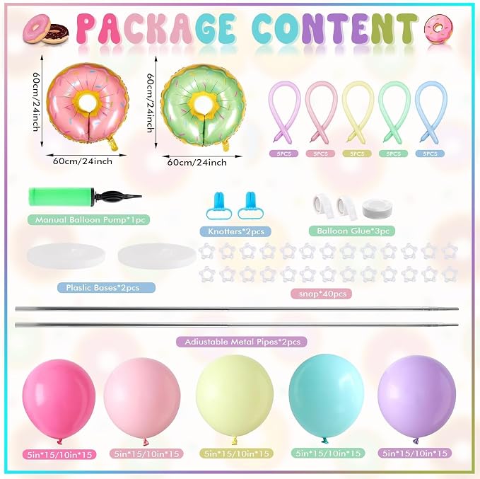 2 Sets Christmas Candy Doughnut Balloon Column Stand Kits Adjustable Macaron Colour Rainbow Balloons Ice Cream Balloon Column Kit Candy Sprinkle Doughnut Themed Tower Stand Kit for Birthday Kids Party