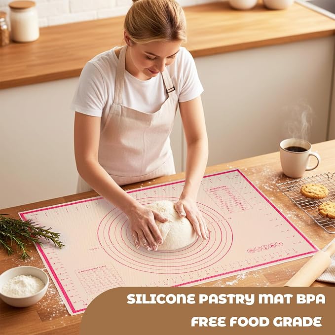 Silicone Baking Mat 23.6" × 15.7" Extra Large Pastry Dough Mat with Measurements For Rolling Dough Bread Pizza Pie Crust Fondant Making Oven Liner Kitchen Counter Non-Slip Non Stick Reusable