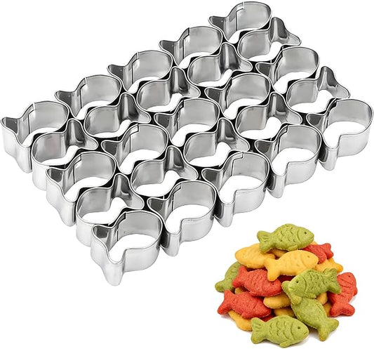 1 PCS 25 Cavity Mini Fish Cookie Cutter, Stainless Steel Multi-Grid Fish Shaped Cookie Cutter Biscuit Cutters Molds Baking Molds for DIY Crafts Dog Cat Theme Party Homemade Treats Baking