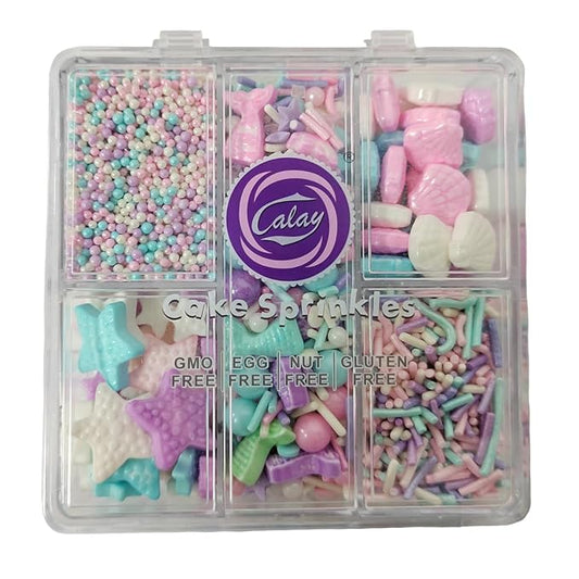 Ocean Mermaid Sprinkles for Baking, Pastel Sprinkles Mix, Edible Starfish Shell Sprinkle with Sugar Pearls Jimmies Nonpareils for Cupcake Toppers Cake Cookie Decorating Ice Cream Topping, Birthday Theme Party Supplies