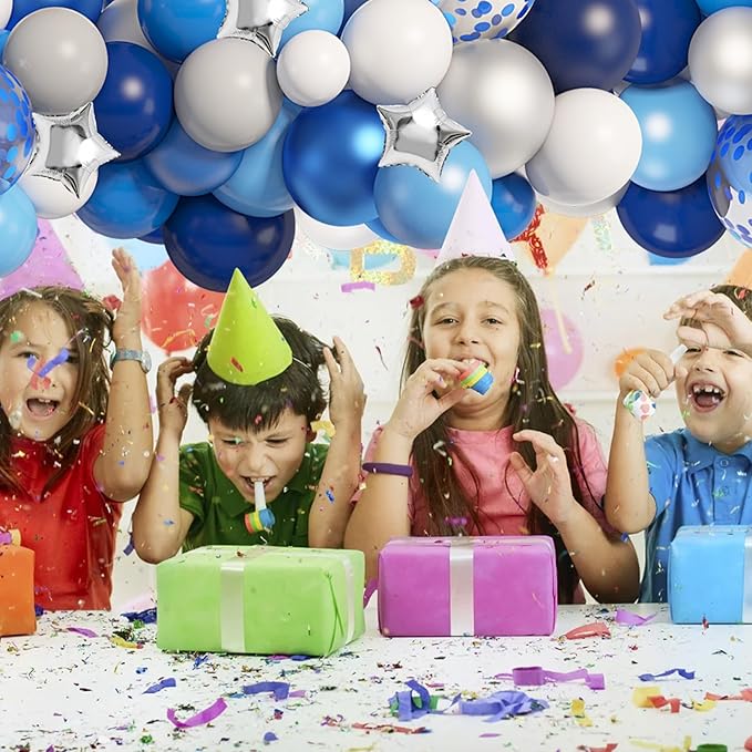 Amandir Navy Blue Balloons Arch Garland Kit, 144Pcs Royal Light Blue Confetti Silver Star Foil Balloons for Blue Birthday Baby Shower Wedding Graduation Party Decorations Supplies